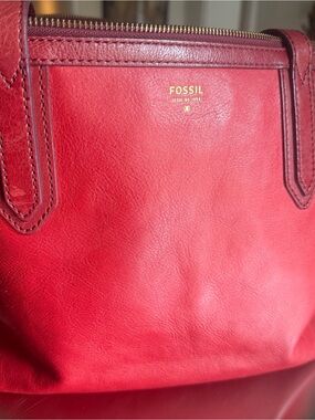 Fossil Red Leather & Pink Suede Tote Bag